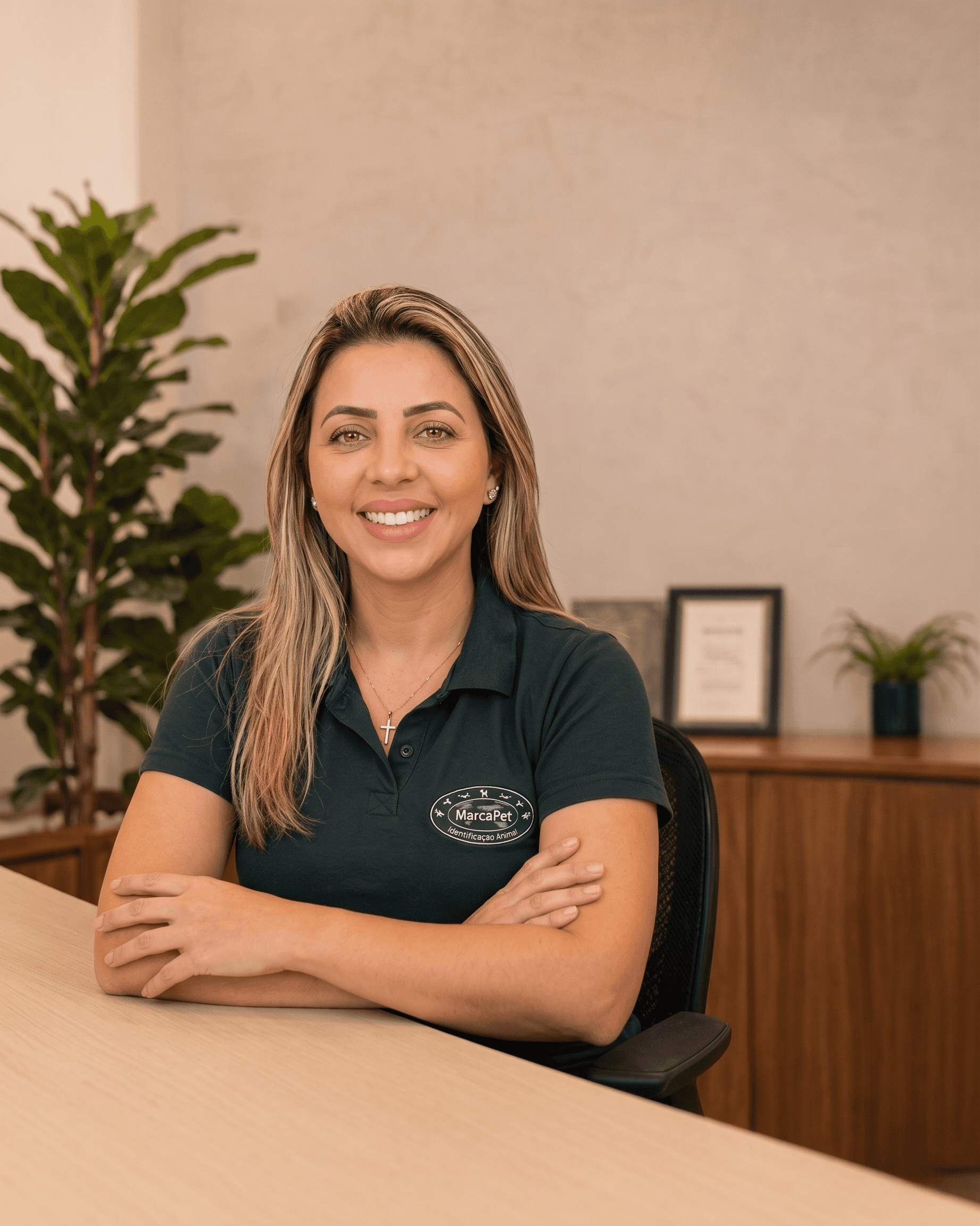 Andressa da MarcaPet em escritorio claro com plantas