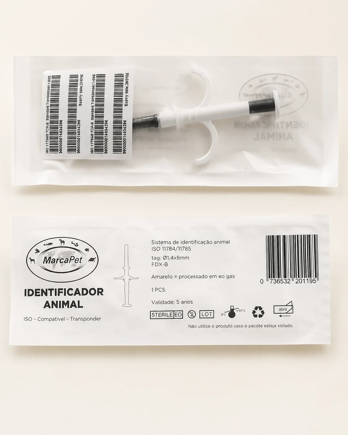 Embalagens estereis MarcaPet com microchip animal e aplicador